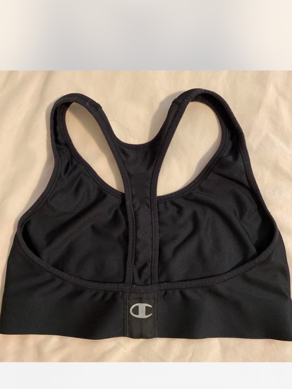 Champion Black Racerback Sports Bra with Center Logo Sz S